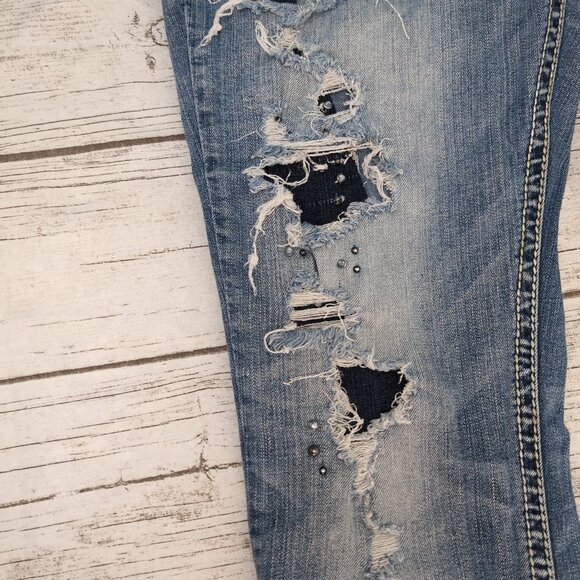 Silver Jeans Co. Suki Flap Slim Distressed Blue Denim Jeans – Women’s W33 L31 - Picture 2 of 14